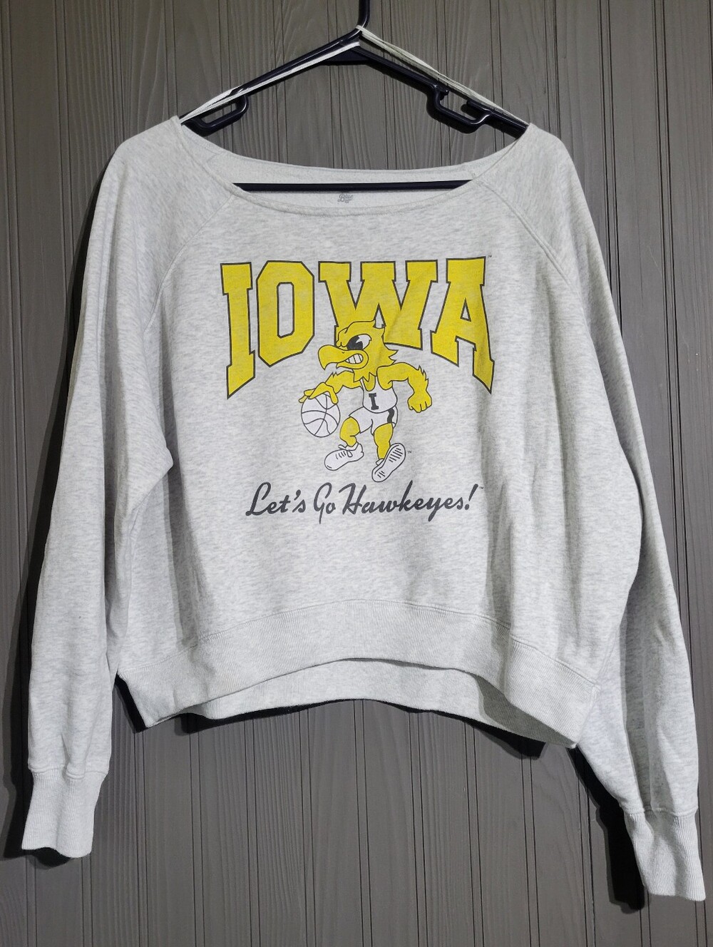 Iowa Hawkeyes Gray Graphic Crop Top Sweatshirt - Let's Go Hawkeyes!